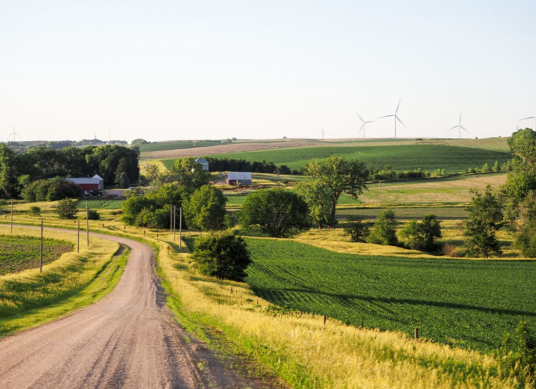 Sidney NE - Rural Countryside With Farms and Wind Turbines