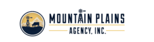 Logo of Mountain Plains Agency featuring a windmill, cow, and mountain scene, representing the agency's insurance services.