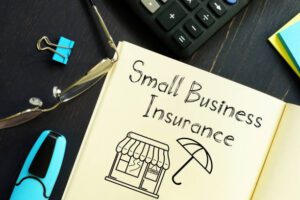 Small Business Insurance is shown on a business photo using the text.